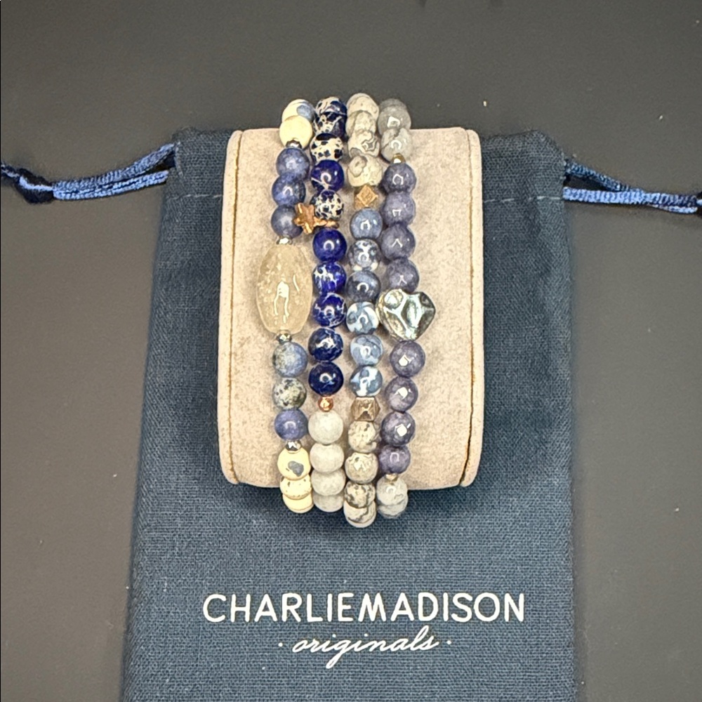 CHARLIEMADISON Originals Set of 4 Blue and Gray Beaded Bracelet Set